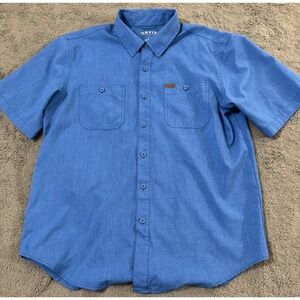 Orvis Shirt Mens L Blue Classic Collection Short Sleeve Chest Pockets Fishing